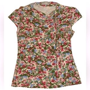Assaf Peleg stretchy ruched floral cap sleeve tee